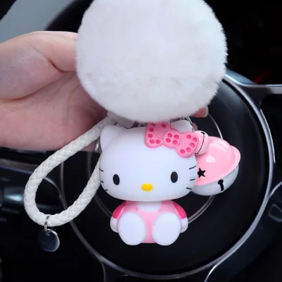 Hello Kitty PomPom Cartoon Ball & Leather Strap Keychain