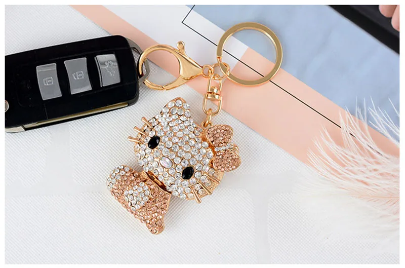 Rhinestone Hello Kitty Cat Cartoon Style Keyring Rhinestone Hello Kitty Cat Cartoon Style Keyring