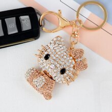 Rhinestone Hello Kitty Cat Cartoon Style Keyring Rhinestone Hello Kitty Cat Cartoon Style Keyring