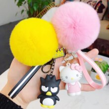 Hello Kitty/Frog/Dog Cartoon Keychain With Fur Ball Hello Kitty/Frog/Dog Cartoon Keychain With Fur Ball