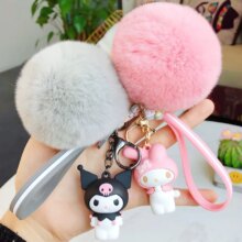 Hello Kitty/Frog/Dog Cartoon Keychain With Fur Ball Hello Kitty/Frog/Dog Cartoon Keychain With Fur Ball