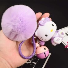 Hello Kitty Pom Pom Cartoon Keychain With Fur Ball & Bell Hello Kitty Pom Pom Cartoon Keychain With Fur Ball & Bell
