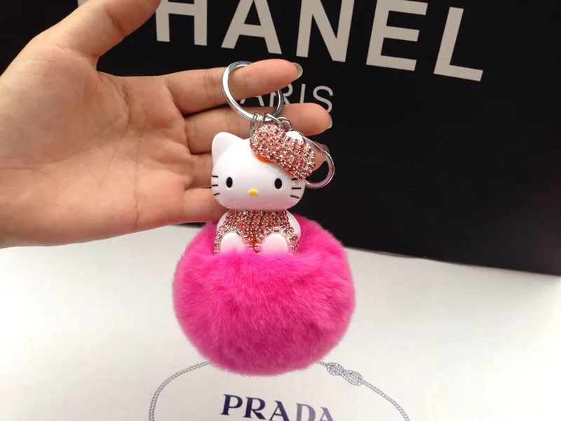 Hello Kitty Colorful Bells Crystal Pompom Leather Metal Pendant