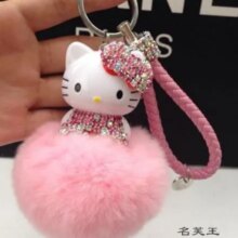 Hello Kitty Colorful Bells Crystal Pompom Leather Metal Pendant Hello Kitty Colorful Bells Crystal Pompom Leather Metal Pendant
