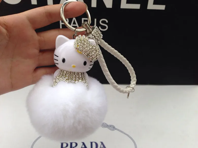 Hello Kitty Colorful Bells Crystal Pompom Leather Metal Pendant