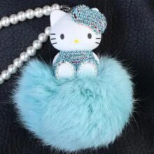 Hello Kitty Colorful Bells Crystal Pompom Leather Metal Pendant Hello Kitty Colorful Bells Crystal Pompom Leather Metal Pendant