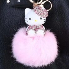 Hello Kitty Colorful Bells Crystal Pompom Leather Metal Pendant Hello Kitty Colorful Bells Crystal Pompom Leather Metal Pendant