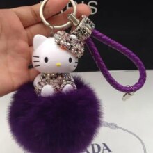 Hello Kitty Colorful Bells Crystal Pompom Leather Metal Pendant Hello Kitty Colorful Bells Crystal Pompom Leather Metal Pendant