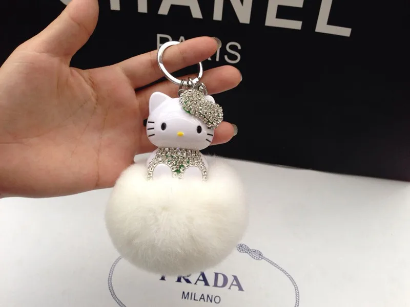 Hello Kitty Colorful Bells Crystal Pompom Leather Metal Pendant