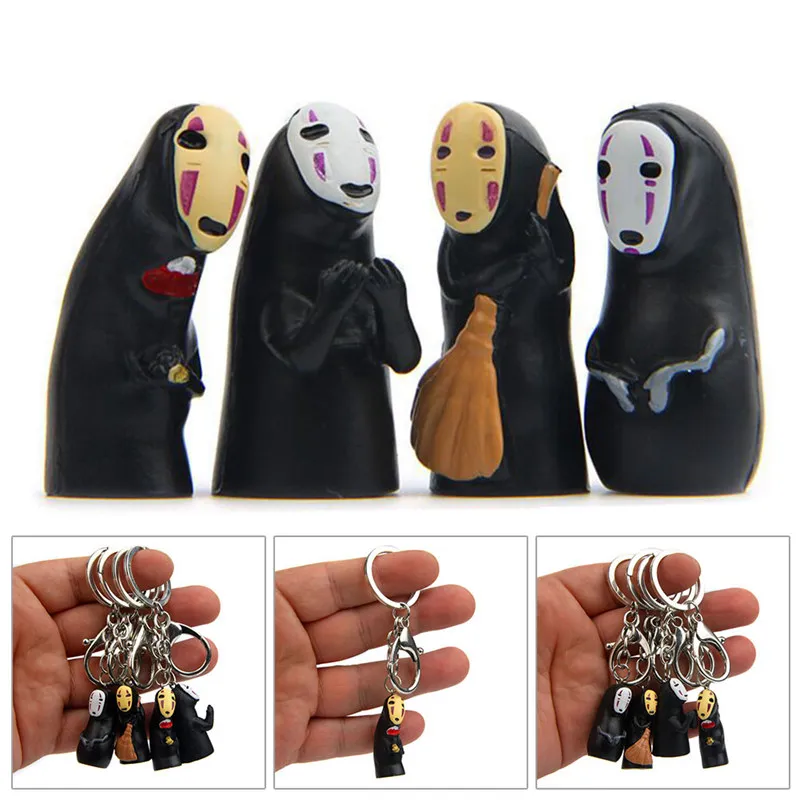 4 Pcs Spirited Away No Face Cartoon Keychains
