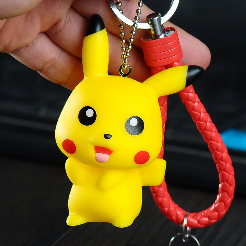 Pokemon Pikachu Cartoon Keychain With Fur Ball Fluffy Pompom Dolls