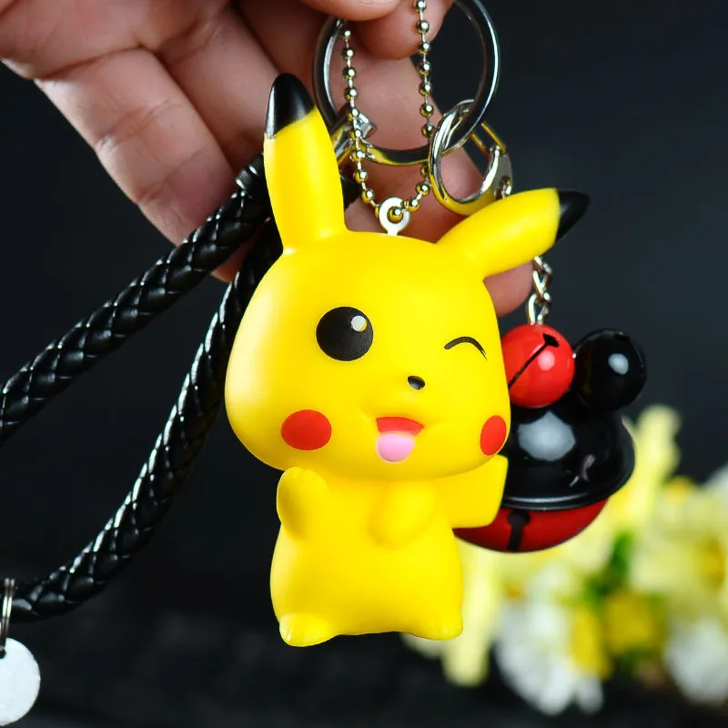Pokemon Pikachu Cartoon Keychain With Fur Ball Fluffy Pompom Dolls