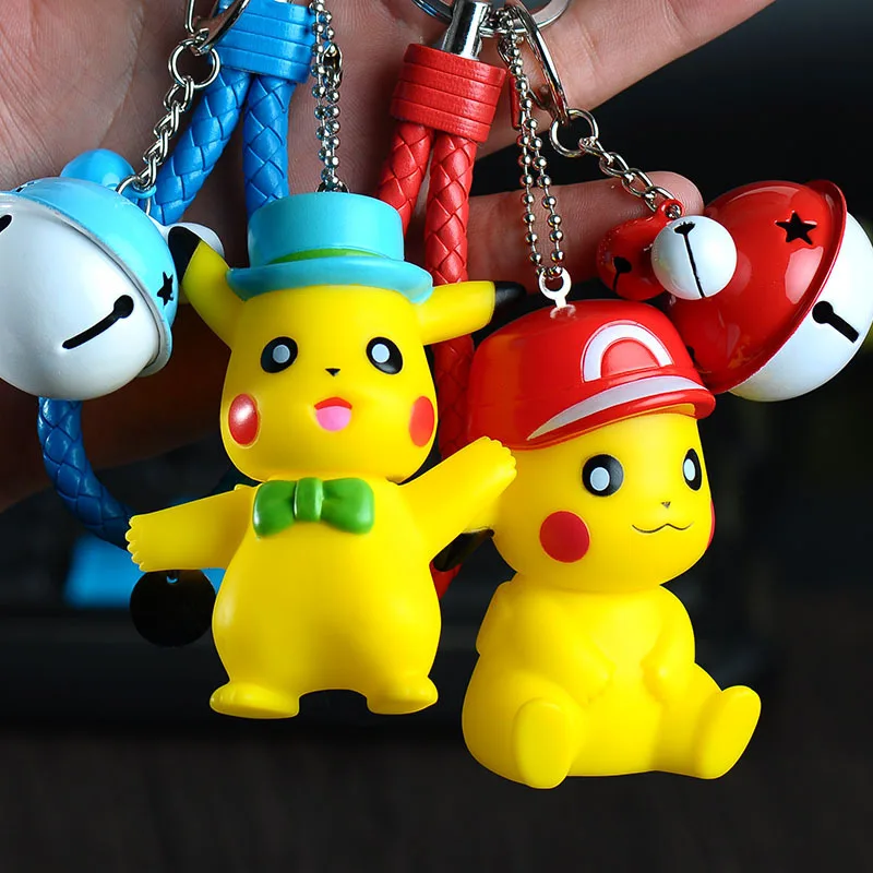 Pokemon Pikachu Cartoon Keychain With Fur Ball Fluffy Pompom Dolls