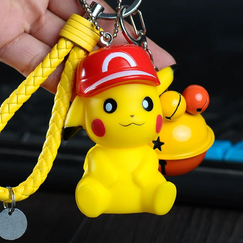Pokemon Pikachu Cartoon Keychain With Fur Ball Fluffy Pompom Dolls
