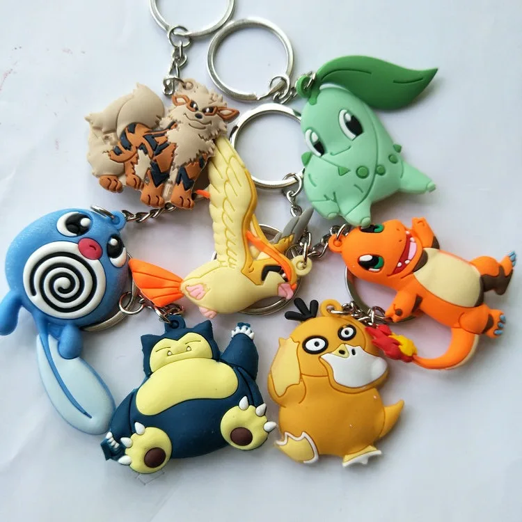 Pokemon Snorlax Poliwag Charmander Arcanine Psyduck Pidgeot Anime PVC Keyring