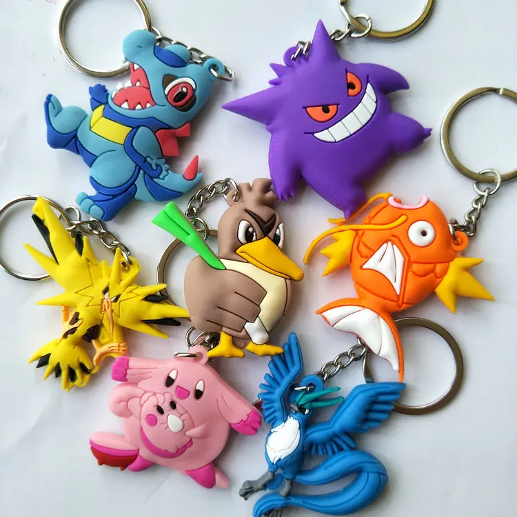 Pokemon Snorlax Poliwag Charmander Arcanine Psyduck Pidgeot Anime PVC Keyring