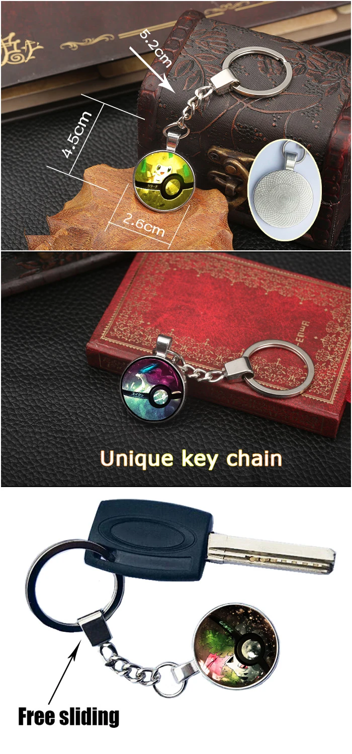 Pokemon Pikachu Pocket Monsters Anime Glass Dome Cabochon Keychain