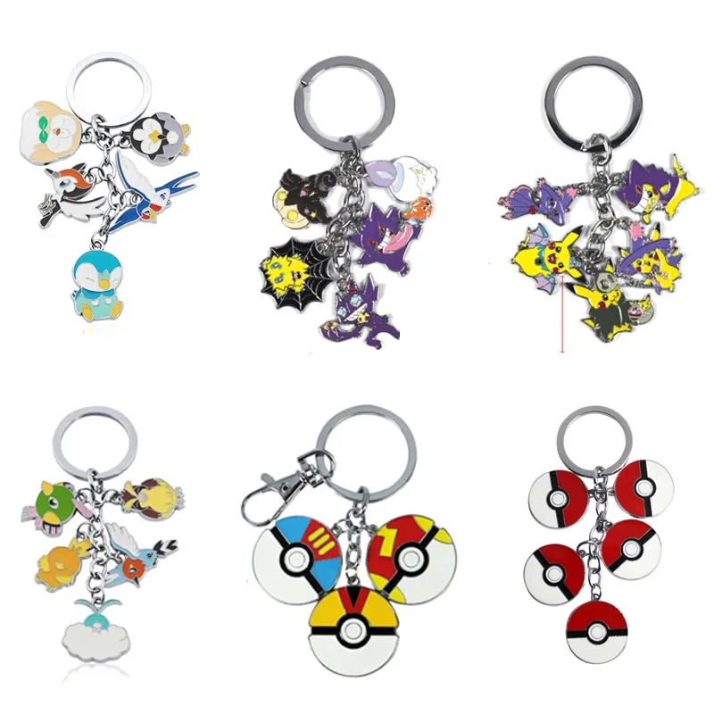 Pokemon Pikachu, Piplup, Gengar, Clefairy, Togepi, Pokeball Cartoon Metal Keychain