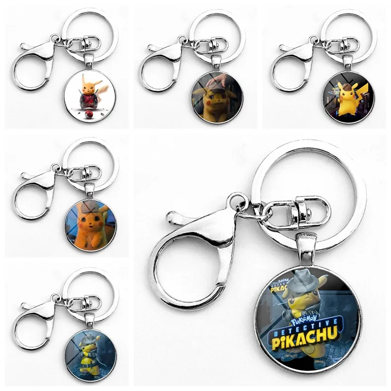 Pokemon Detective Pikachu Anime Alloy Cabochon Glass Keychain