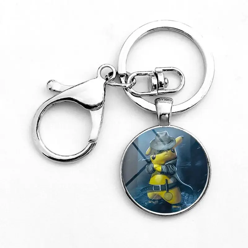 Pokemon Detective Pikachu Anime Alloy Cabochon Glass Keychain