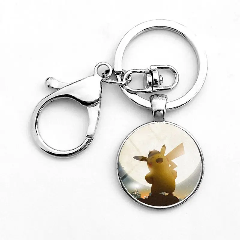 Pokemon Detective Pikachu Anime Alloy Cabochon Glass Keychain