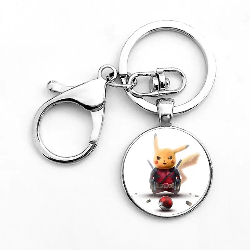 Pokemon Detective Pikachu Anime Alloy Cabochon Glass Keychain
