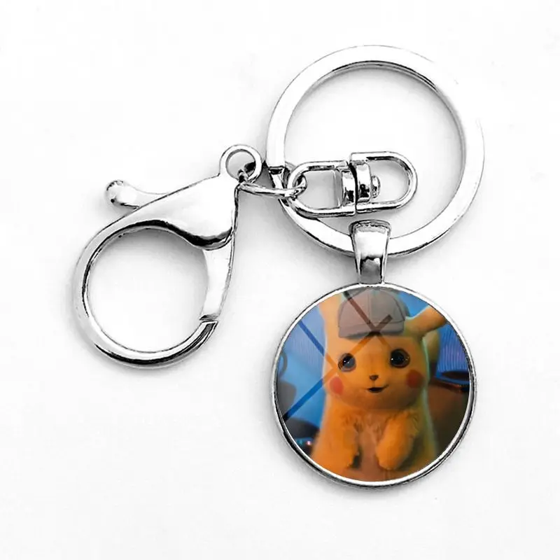 Pokemon Detective Pikachu Anime Alloy Cabochon Glass Keychain