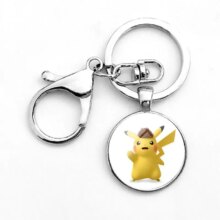 Pokemon Detective Pikachu Anime Alloy Cabochon Glass Keychain Pokemon Detective Pikachu Anime Alloy Cabochon Glass Keychain