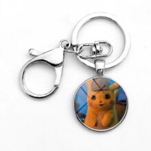 Pokemon Detective Pikachu Anime Alloy Cabochon Glass Keychain Pokemon Detective Pikachu Anime Alloy Cabochon Glass Keychain