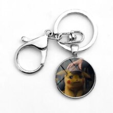 Pokemon Detective Pikachu Anime Alloy Cabochon Glass Keychain Pokemon Detective Pikachu Anime Alloy Cabochon Glass Keychain