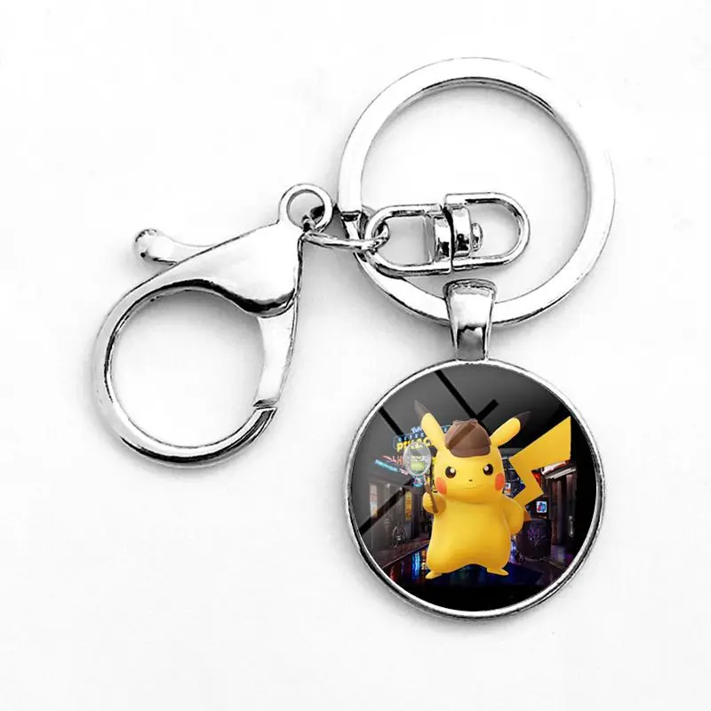 Pokemon Detective Pikachu Anime Alloy Cabochon Glass Keychain