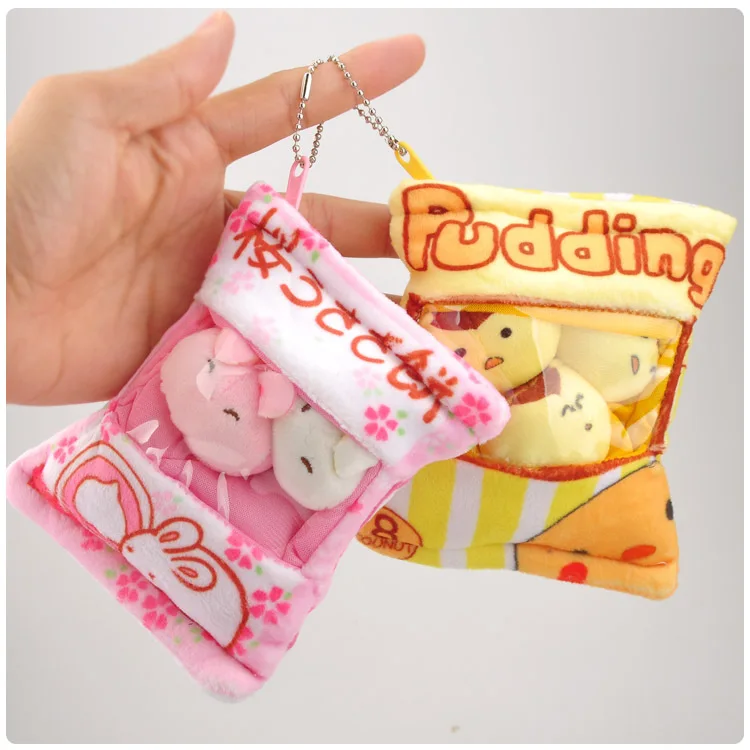 Kawaii Pudding Dog Rabbit Animal Stuffed Keychain Pendant