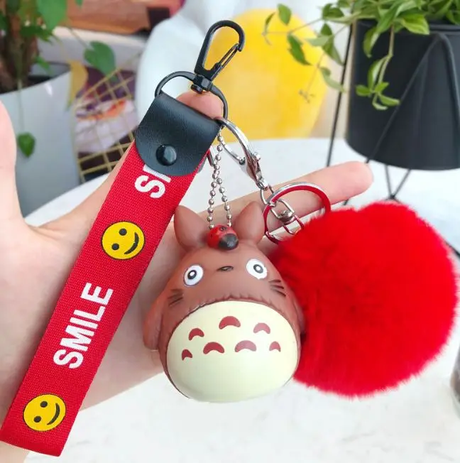 Kawaii Cartoon Rabbit Fur Pom Pom Totoro Plush Toy Keychain
