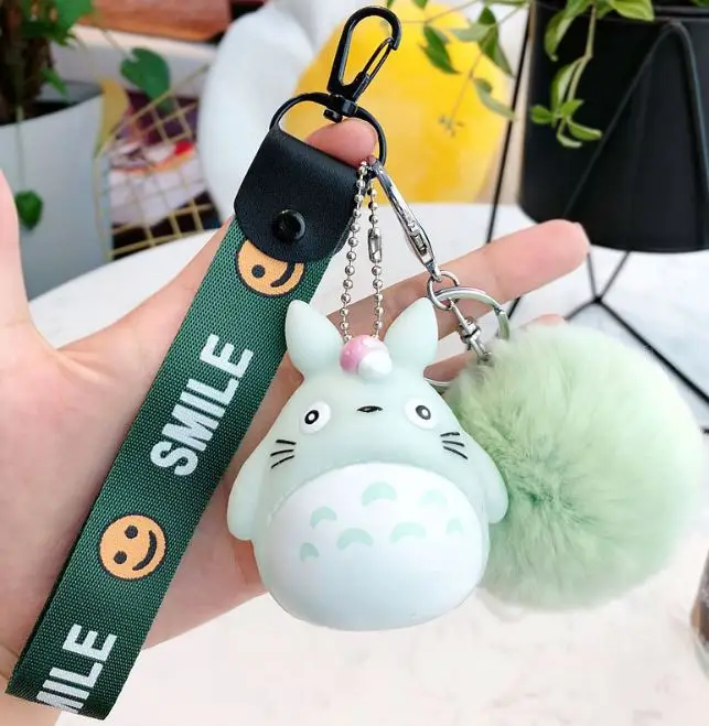 Kawaii Cartoon Rabbit Fur Pom Pom Totoro Plush Toy Keychain