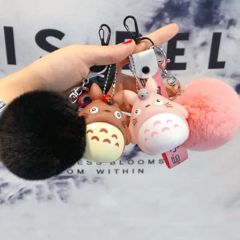 Kawaii Cartoon Rabbit Fur Pom Pom Totoro Plush Toy Keychain