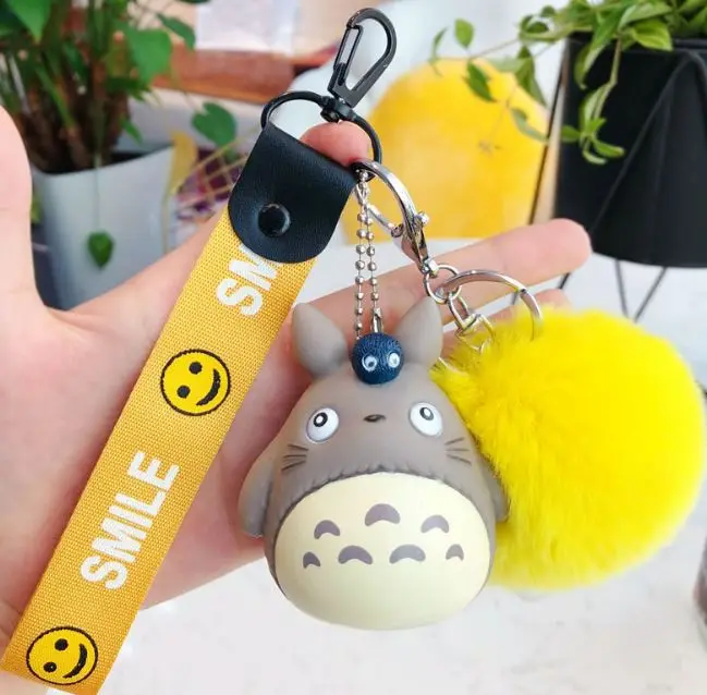 Kawaii Cartoon Rabbit Fur Pom Pom Totoro Plush Toy Keychain