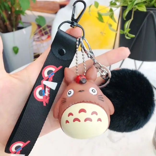 Kawaii Cartoon Rabbit Fur Pom Pom Totoro Plush Toy Keychain