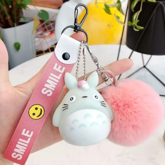 Kawaii Cartoon Rabbit Fur Pom Pom Totoro Plush Toy Keychain