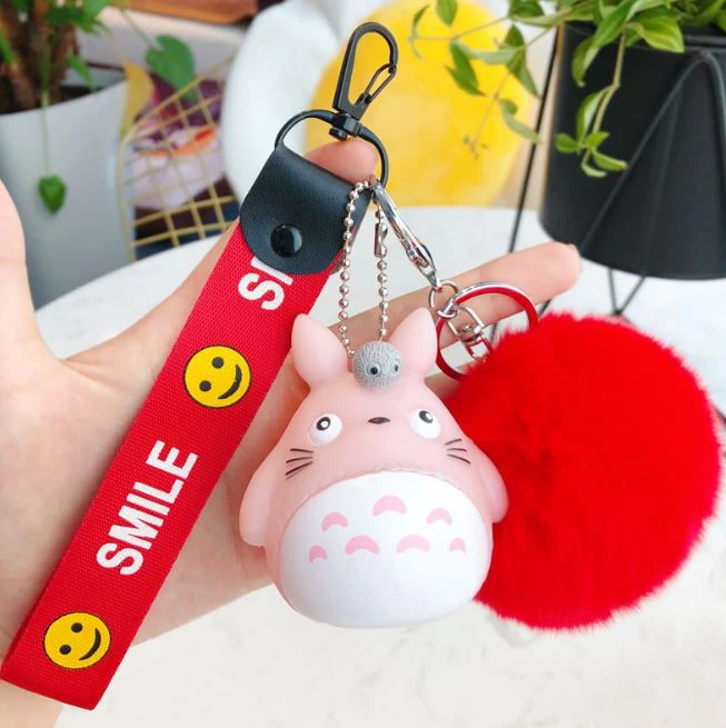 Kawaii Cartoon Rabbit Fur Pom Pom Totoro Plush Toy Keychain
