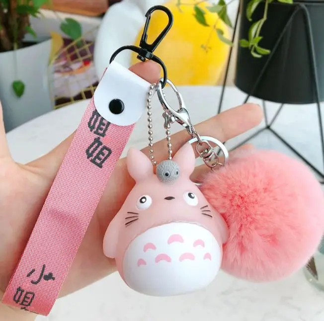 Kawaii Cartoon Rabbit Fur Pom Pom Totoro Plush Toy Keychain
