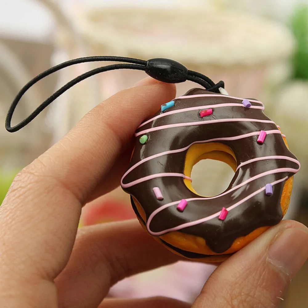 Colorful Donuts Charms Keychain With PU Cell Phone Straps