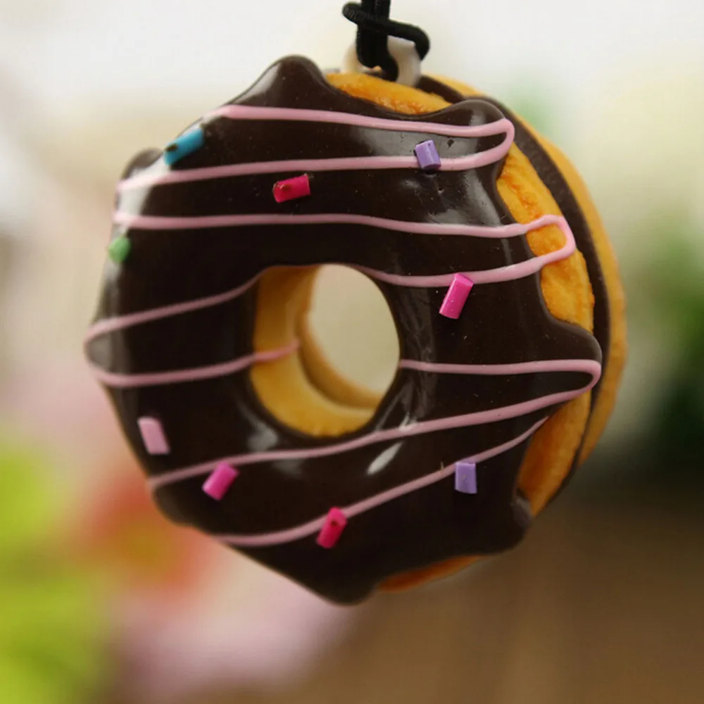 Colorful Donuts Charms Keychain With PU Cell Phone Straps