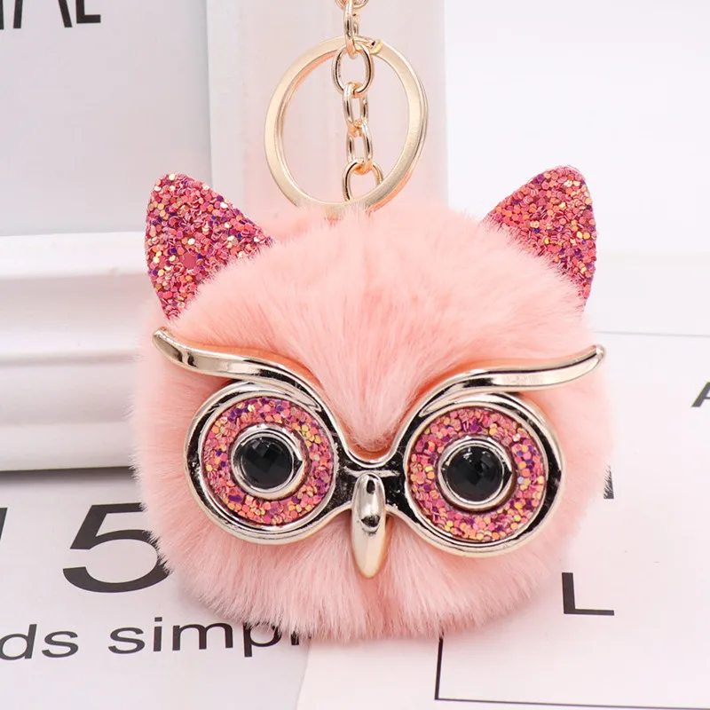 Kawaii Owl Sequin Ear Fur Keychain