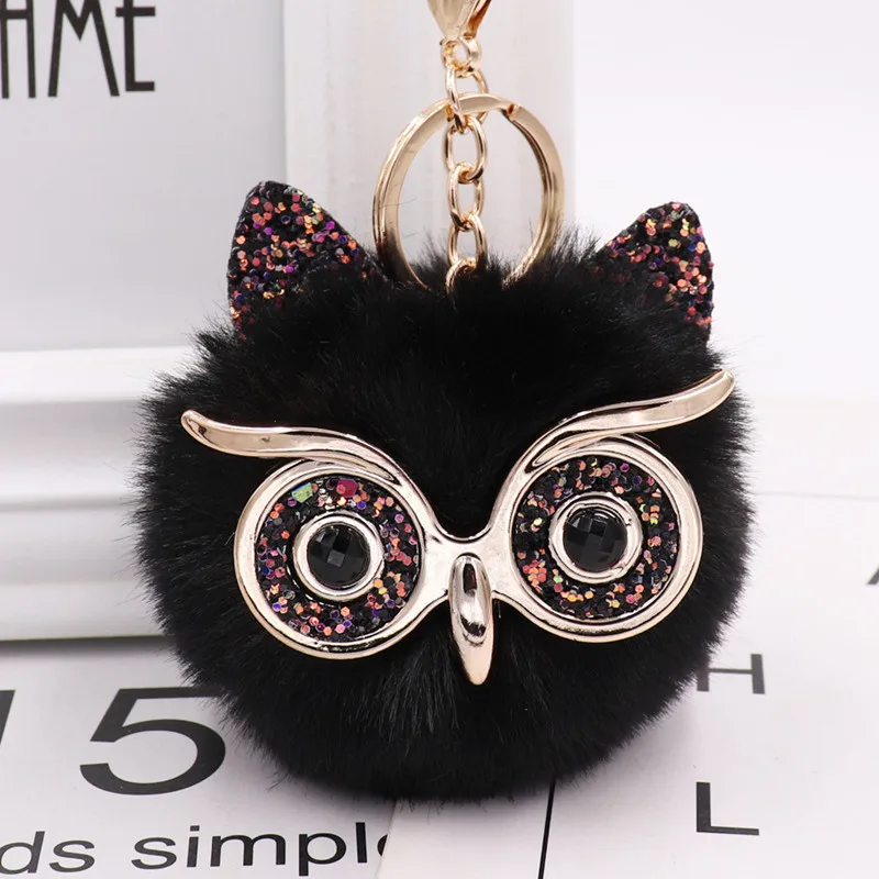 Kawaii Owl Sequin Ear Fur Keychain