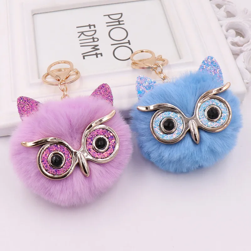 Kawaii Owl Sequin Ear Fur Keychain