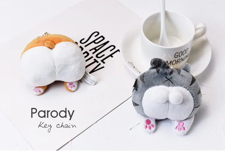 Kawaii Corgi And Cheese Cat Bottom Stuffed Keychain Toys For Children