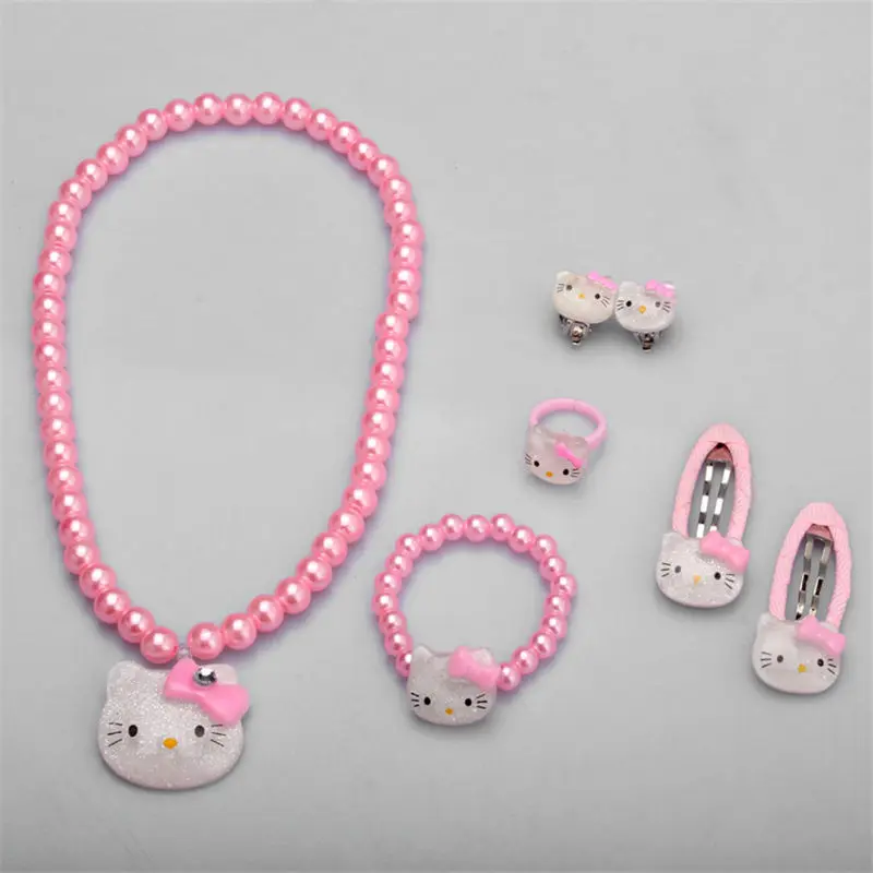 Hello Kitty Style Necklace Bracelet Hairpin Accessories Set For Children