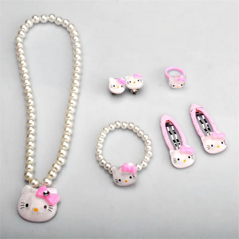 Hello Kitty Style Necklace Bracelet Hairpin Accessories Set For Children
