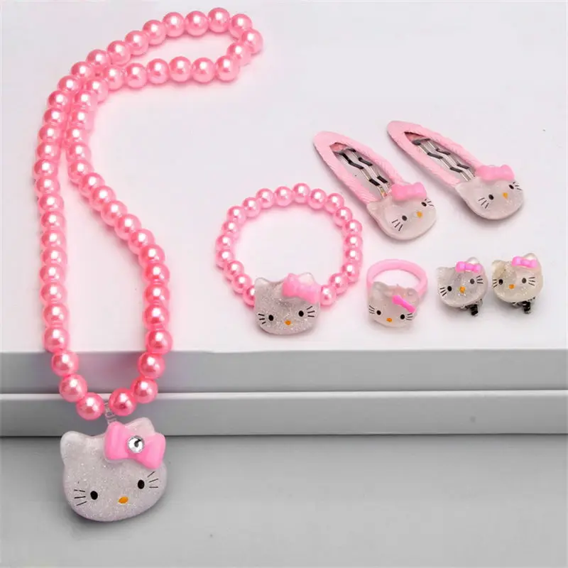 Hello Kitty Style Necklace Bracelet Hairpin Accessories Set For Children