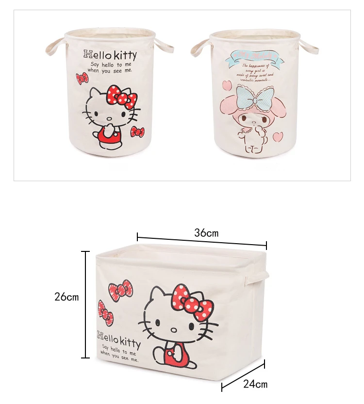 Cartoon Hello Kitty My Melody Canvas Folding Washing Storage Laundry Basket